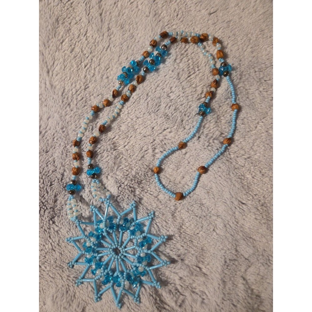 Vintage Blue Beaded Necklace with Star Pendant – Southwestern / Native American